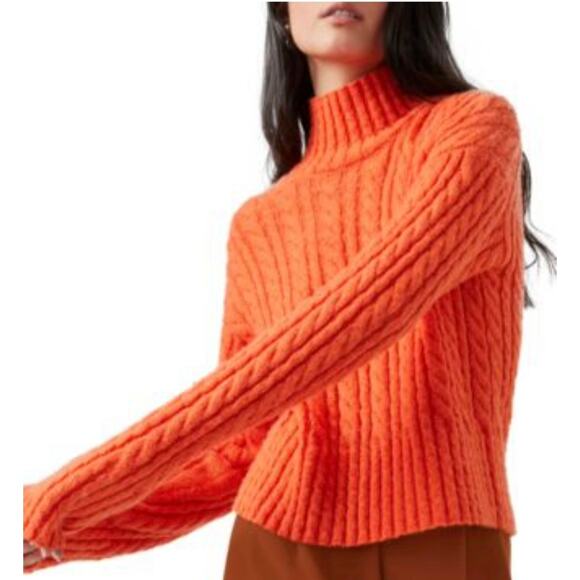 French Connection Cable Knit Mock Neck Sweater Chocolate Brown Size XL - Picture 2 of 7